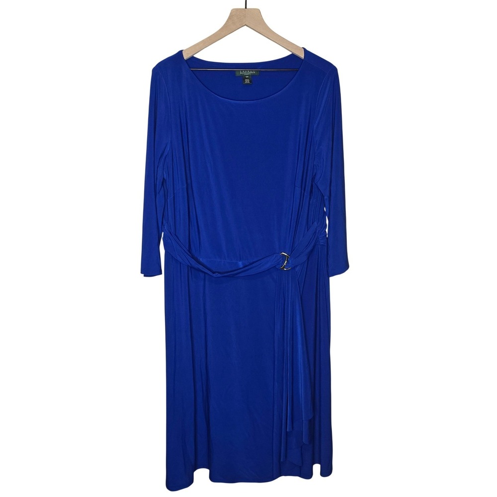 Lauren Ralph Lauren Faux Wrap Dress Womens 18W Blue Polyester Career